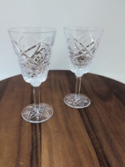 Pair Of Rosses CRYSTAL TYRONE Cut 6.5″ Tall White WINE GLASS Star Base