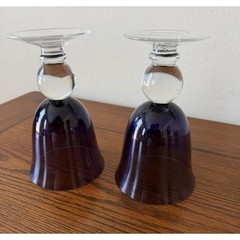Set of 2 Purple Wine Glasses Water Goblets w/ Clear Ball Stem