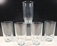(5) Arcoroc Artic 12 Oz Beverage Set Vintage Wedge Cut Tumblers France Retro Lot