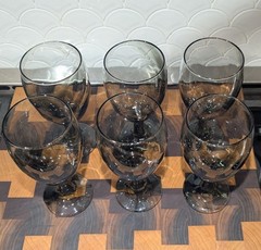 Libbey Vintage Bordeaux Black Gray Smoke Goblet Drinking Water Glass Set of 6