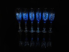 Faberge Sky Blue Colored Crystal Champagne Flutes Set of 6 NIB