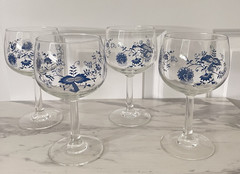 Set of 4 Blue Danube Blue Onion Wine Glass Water Goblet Stemware 6 1/2″