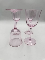 Set of 4 Vintage Blush Pink Crystal Wine Glasses Elegant Stemware Goblets