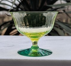 Rare! Vintage Utility Glass Works True Vaseline Bi-Colored Stemware UGWS-02
