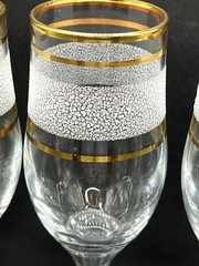 Set of 4 Vintage Midcentury Clear Wine Glasses Gold Rim Textured Stripe 8 in