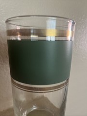HiBall GlassMCM Set Of 4 TST Heritage Celadon Olive Green Gold Stripes Barware