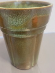 Set of 2 Vintage Frankoma Pottery Wagon Wheel Prairie Green Tumblers 4.5″