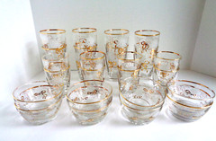 Lot Set 4 Libbey Flat Tumbler Drinking Glasses 8oz White Rose Gold Ribbon & Rim