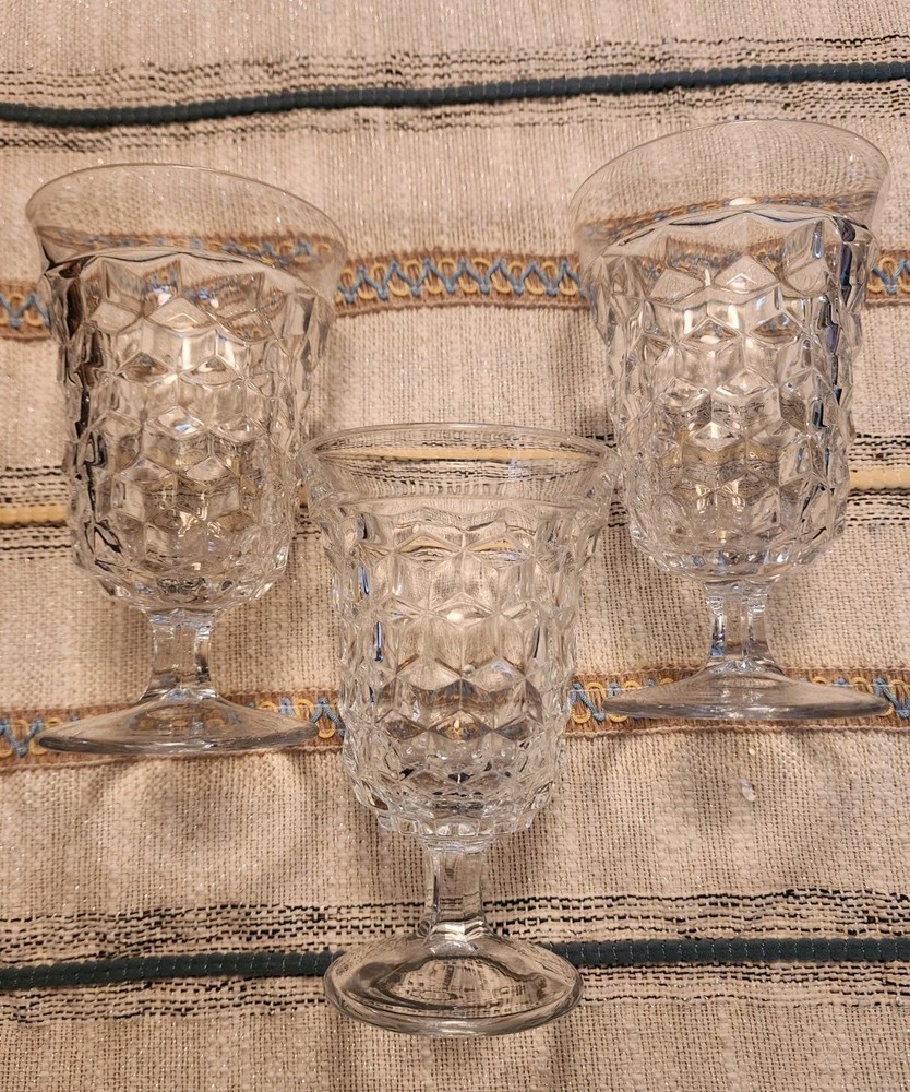 Fostoria American Clear 3 Low Water Goblets Cube 5 5/8 «