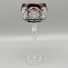 Amethyst Crystal Cut to Clear Starburst 8″ Air Bubble Stem Hock Wine Glass