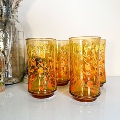 VINTAGE Libbey Ombre Floral Drinking Glass Set of Four (4) 1960s