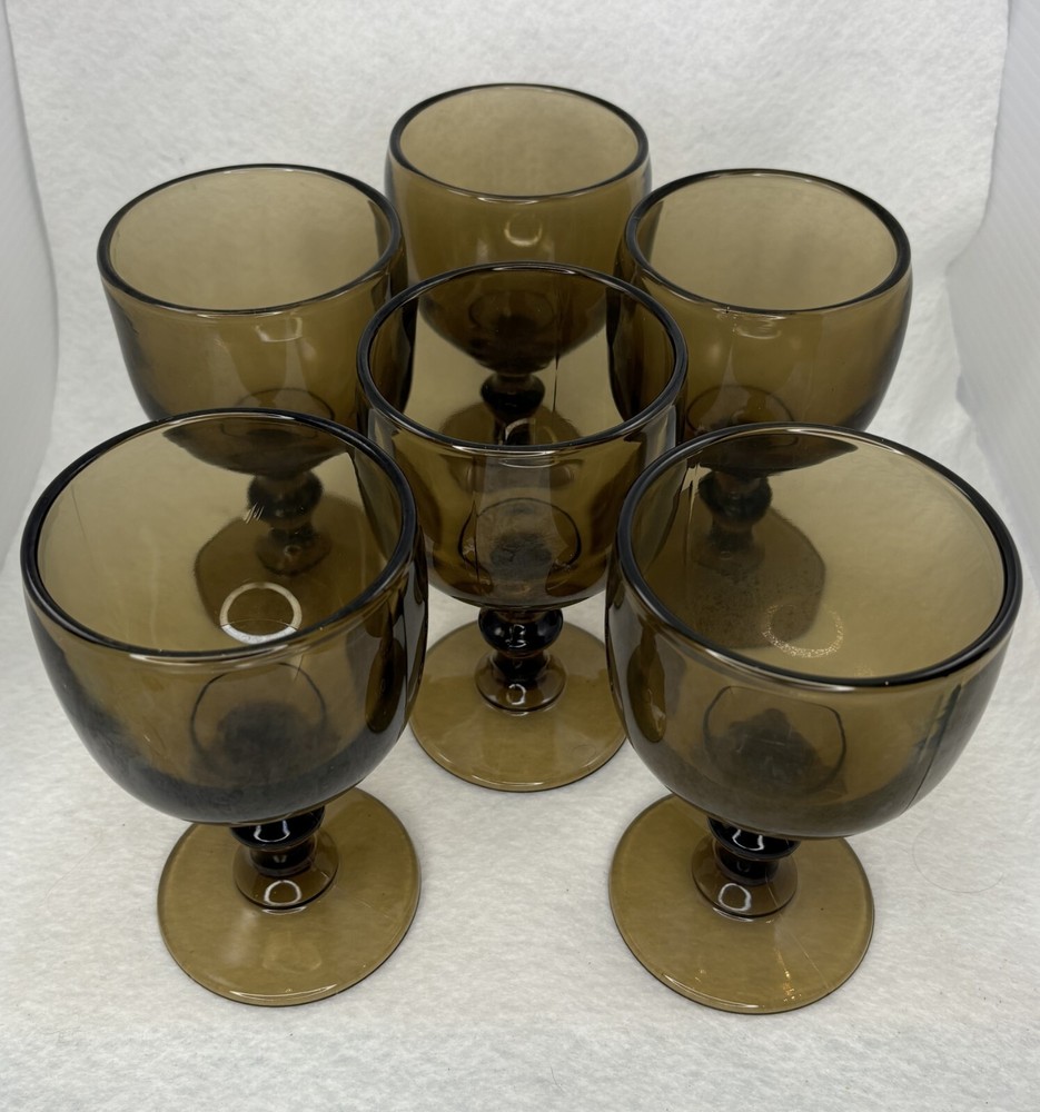 Vintage Imperial Hoffman House Brown Water Goblets 5.7in Discontinued Set of 6