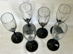 6 Luminarc France Tall Champagne Flutes ~ Clear with Black Stems