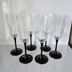 6 Luminarc Octime Black Stem Champagne Flutes Glasses 8.5″ France