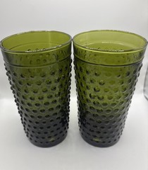Pier 1 Emerald Green Hobnail Mouth Blown Drinking Glasses Set Of 2