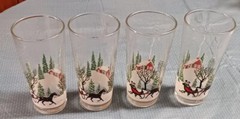 *8* Winter Scene Drinking Tumblers Christmas Sleigh Horse Snow CABIN IN SNOW