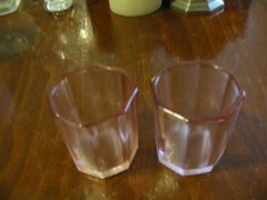 2 Pink Octagon Lowball Glasses 2.5″ tall, 2.25″ across