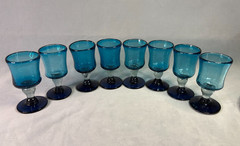 Mexican Hand Blown Aqua Blue Goblets Bubble Stem Glasses – Set of 8