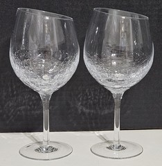 Pier 1 One Angled Crackle RED WINE Glasses Slant Slanted Rim Goblets – Set Of 2