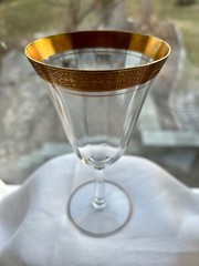 Tiffin-Franciscan Athens Water Wine Goblet Clear Gold Encrusted Rim and Foot
