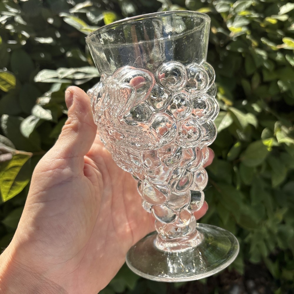 Rare Vintage Mold Blown Grape Bunch & Leaves Tea Tumbler Glass Clear Cup MCM Cup