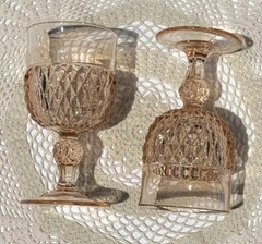 VTG INDIANA GLASS DIAMOND POINT PINK WATER GOBLETS WINE GLASSES SET OF TWO,MINT