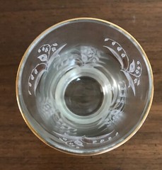Clear Glass Lily of the Valley Etched Raised White & Gold Flower Gold Rim 10 oz.