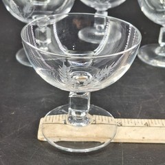 4 Vintage Wheat Etched Crystal Clear Stemmed Wine Glasses Frosted Etching
