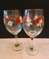 Vintage Libbey Glass Poinsettias and Holly Leaves Iced Tea Glasses Set of 2