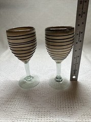 Hand Blown Glass Wine Goblets Brown/Black Stripes