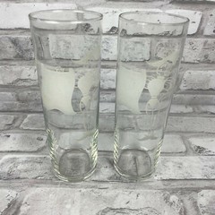 Vintage Libbey Frosted Trumpeter Trumpet Player Tall Tom Collins Glass Lot of 2
