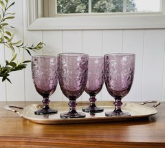 Set of 4 Princess House Fantasia Amethyst Pressed Glass Ice Tea Water Goblets
