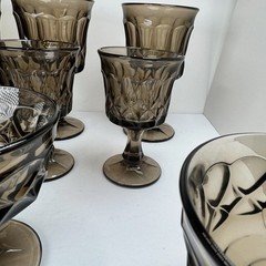 VTG Lot Of 12 Noritake Perspective Smoke Brown Glass Goblets Wine & Sherbet Cups