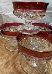 Indiana Glass Colony Ruby Red Thumbprint Footed Sherbet 3″ Set Of 4 Original Box