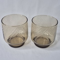 Libbey Smokey Swirl Tawny Brown Flat Base Glass Tumblers Set 8 oz Lot Of 2 Vtg