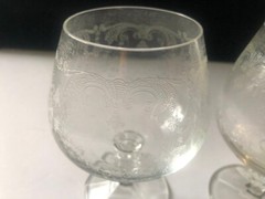 4 Vtg Bohemian Crystal Cascade Snifters Brandy Etched Swag Knob Stem Panel Base