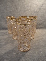 Vintage Set of 6 Imperial Glass Sortijas de Oro Highball Glasses 5 3/4″ tall