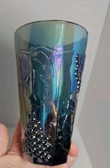 Indiana Blue Carnival Glass Grape Harvest Tumbler 10 oz Vintage