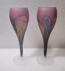 Vtg. Fine Set of 2 REUVEN ART NOUVEAU Wine or Water Art Glass Stemware Purple