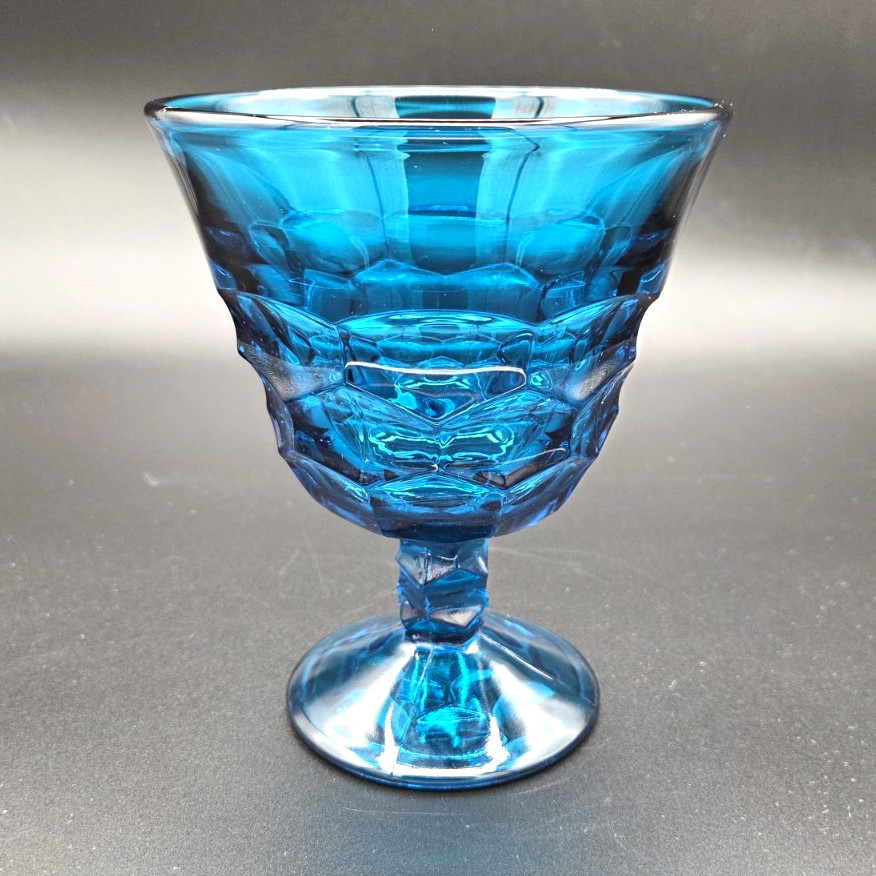 Vintage Viking Glass Georgian Bluenique Blue Goblet Heavy Faceted Honeycomb Stem