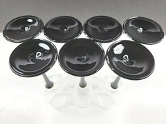 7 Luminarc Domino Signature Black Stems Fluted Champagne Set Cristal France Lot