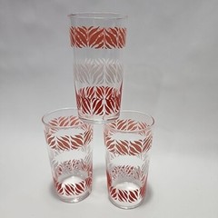 Set Of 3 – Vintage Federal Glasses Pink Red White Pattern