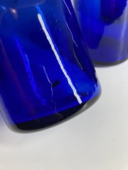 Cobalt Blue Tumblers Heavy Blow Glass Rough Pontil Set 7 No Chips