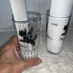 Vtg Hazel Atlas Scottie Dog Drinking Glass Terrier Picket Fence 50’s Lot of 2