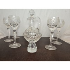 Vintage Nachtmann Traube Crystal 6 Cordials Holy Communion Set Cut Glass Cruet