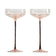 Pink Mercury Long Stem Coupe Glasses 9.5in Chic Metallic Barware Set of 2 New