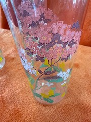 Juice Glasses Pink, White, Yellow & Green Small Vintage