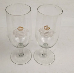 Set Of 2 vtg Prince Hubert De Polignac Cognac Etched Stemmed Glasses 5.25″ tall
