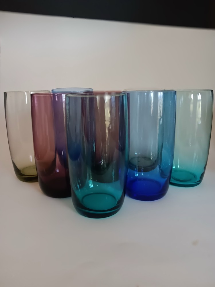 Set of 8 Vintage Jewel Tone Mid Century Water Glasses Roly Poly