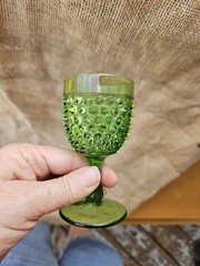 Green Hobnail Cordial Goblet Vintage Glass FREE US SHIPPING Small 4 Inch Size